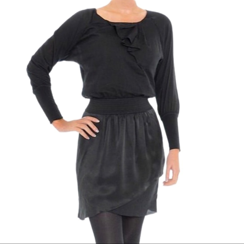 HUGO BOSS Orange Amirella Silk Blend Zip Back Black Dress Long Sleeve Size 8